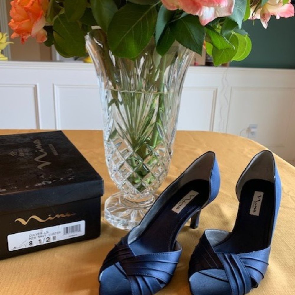 Nina Culver Satin Dress Sandals 81/2- Navy